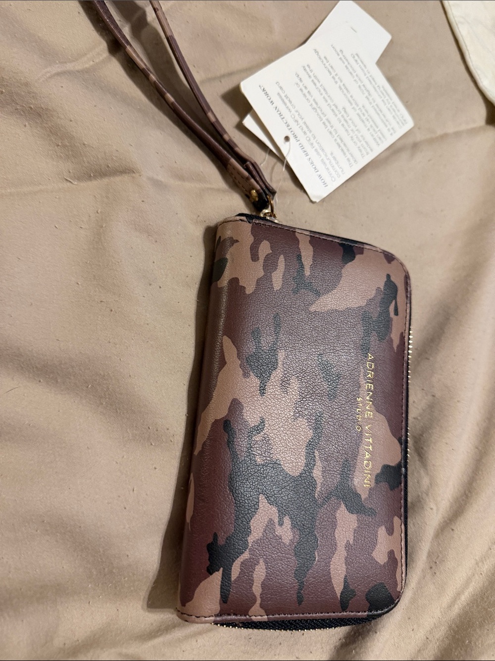 Adrienne Vittadini Brown and Black Camo Zip Wallet Wristlet